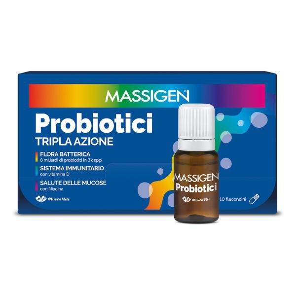 Massigen Probiotici Tripla Azione Integratore di Fermenti Lattici 10 Capsule