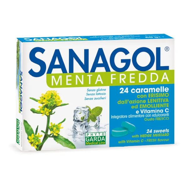 Sanagol Menta Fredda 24 Caramelle ad Azione Lenitiva e Emolliente con vitamina C