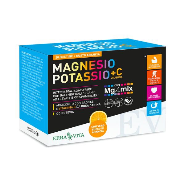 Erba Vita Magnesio e Potassio   Vitamina C Integratore Gusto Arancia 20 Bustine