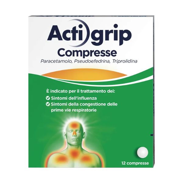 Actigrip 12 Compresse per Raffreddore Cefalea Mal di testa Febbre e Influenza