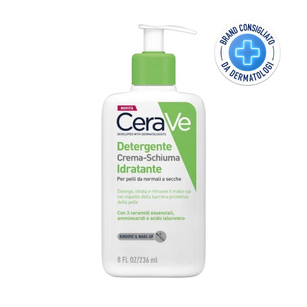 CeraVe Detergente Crema Schiuma per il Viso per Pelli da Normali a Secche 236 ml