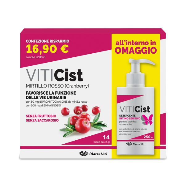 Marco Viti Viticist Integratore al Mirtillo Senza Fruttosio 14 Bustine+ Detergente Intimo 250 ml