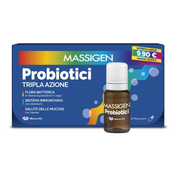 Massigen Probiotici Tripla Azione Integatore  10 Flaconi x 8 ml