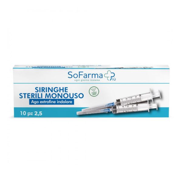 Sofarmapiu' Siringhe Sterili Monouso con Ago Extrafine Indolore 10 Pezzi x 2,5ml