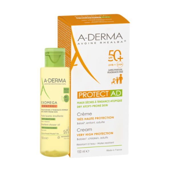 A-Derma Protect AD SPF50+ Crema Solare 150ml + Exomega Control Olio Lavante Emolliente 100ml