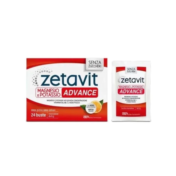 Zetavit Advance Integratore Magnesio, Potassio e Vitamina C Senza Zucchero 24 Bustine