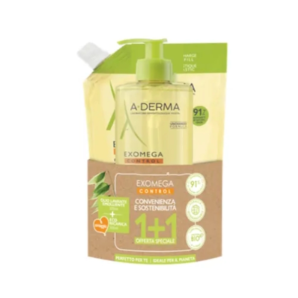 A-Derma Exomega Control PROMO KIT con Olio Lavante Emolliente 500ml + Ecoricarica 500 ml