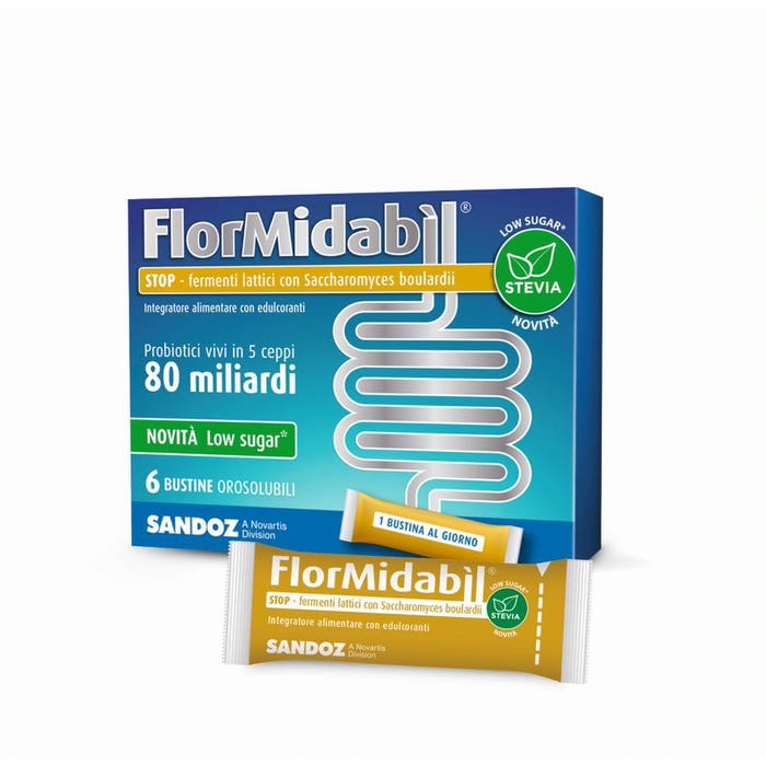 FlorMidabil Stop Con Stevia Integratore Contro la Diarrea 6 Bustine