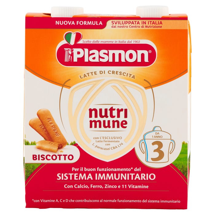 Plasmon Latti Di Crescita Nutrimune Stage 3 Liquido Con Biscotto 2x500 ml