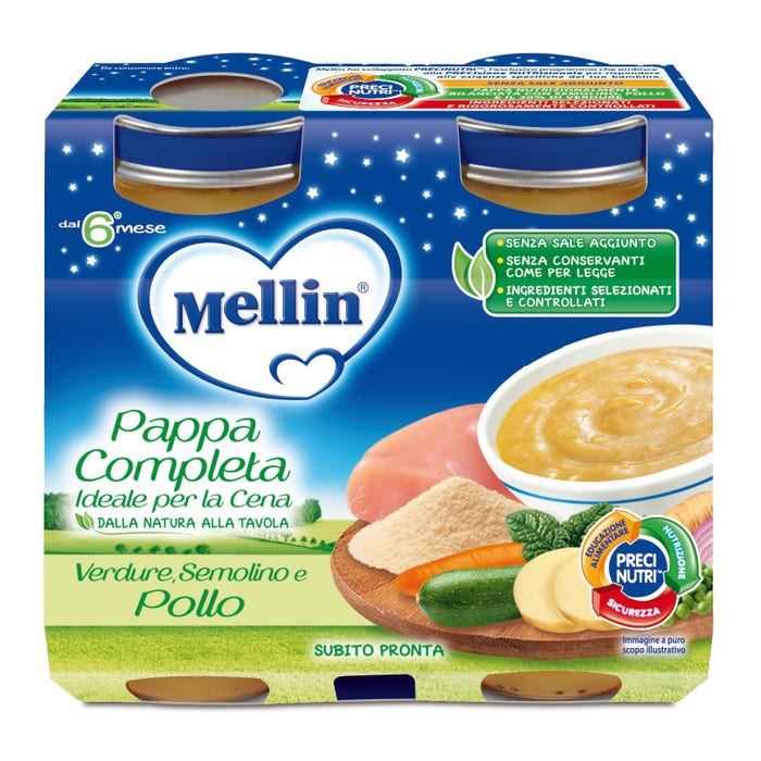 Mellin Pappa Completa Omogeneizzato di Pollo e Verdure 2 x 200 g