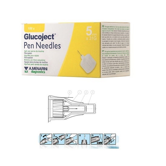 Glucoject Pen Needles 31G 5mm Aghi per Penne da Insulina 100 Pezzi