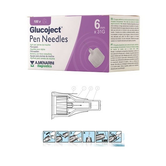 Glucoject Pen Needles 31G 6mm Aghi per Penne da Insulina 100 Pezzi