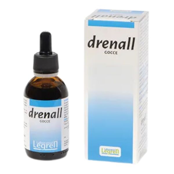  Integratore Drenall in flacone da 50 ml, progettato per favorire il drenaggio dei liquidi in eccesso e il benessere generale