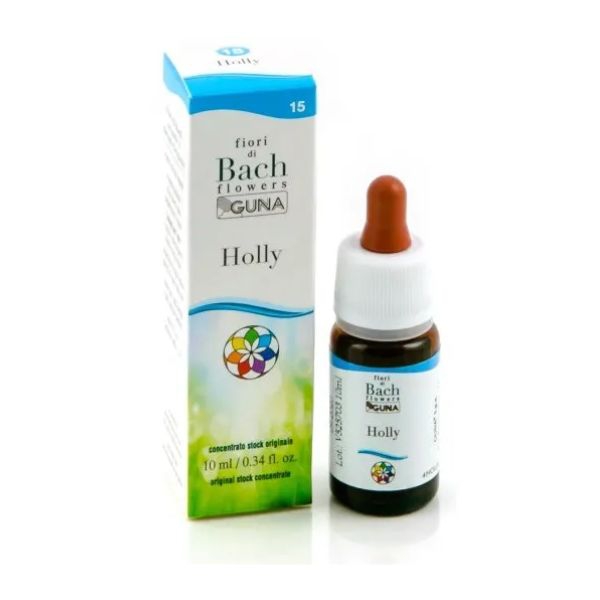  Gocce Holly, rimedio naturale dei Fiori di Bach, ideale per gestire emozioni come rabbia e gelosia, flacone da 10 ml.