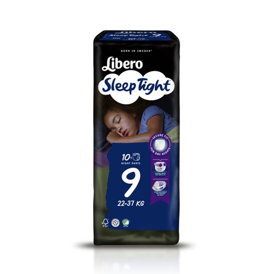 Libero SleepTight 9 Pannolini Da Notte Per Bambini 22-37kg 10 Pezzi