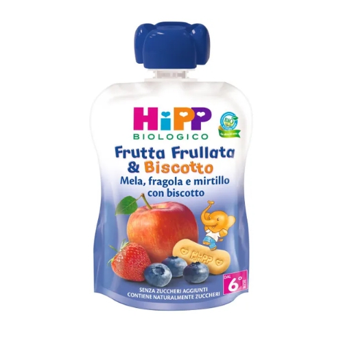 Hipp Frutta Frullata Mela Fragola Mirtillo Biscotto 90ml 6 Mesi+