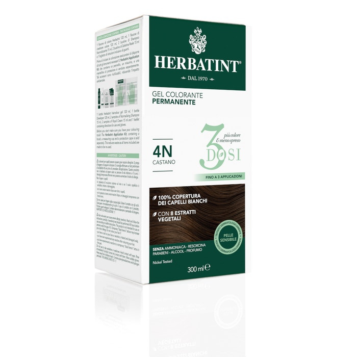 Herbatint Tintura Capelli Gel Permanente 3Dosi 4N Castano 300 ml