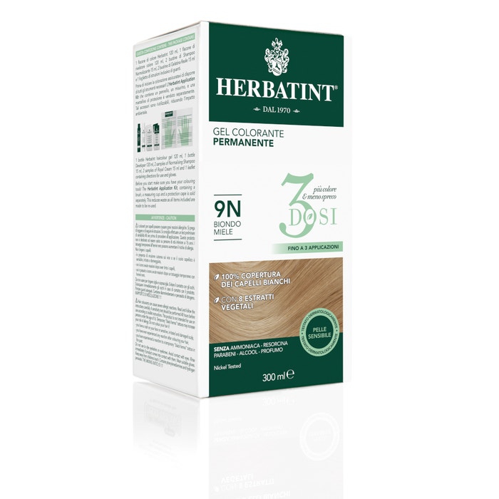 Herbatint Tintura Capelli Gel Permanente 3Dosi 9N Biondo Miele 300 ml