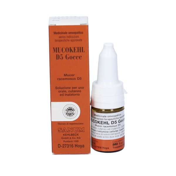  Gocce Mucokehl D5 Sanum, flacone da 10ml, utilizzate per il supporto del sistema immunitario e la cura omeopatica.