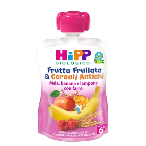 Hipp Frutta Frullata&Cereali Antichi Mela/Banana/Lampone Con Farro 90g 6Mesi+