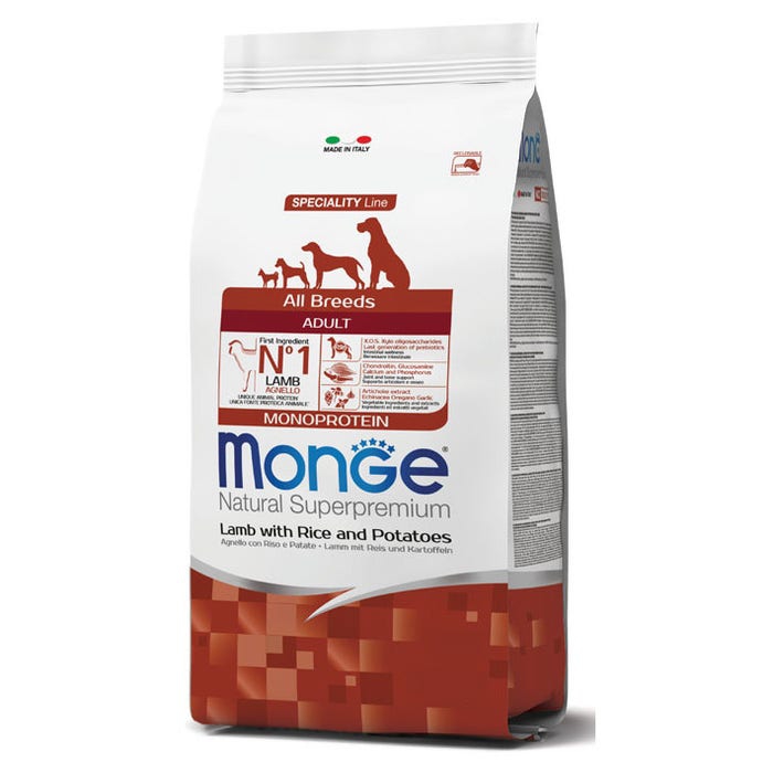 Monge Agnello Riso E Patate Cibo Secco Per Cani Adulti Sacco 2,5 Kg