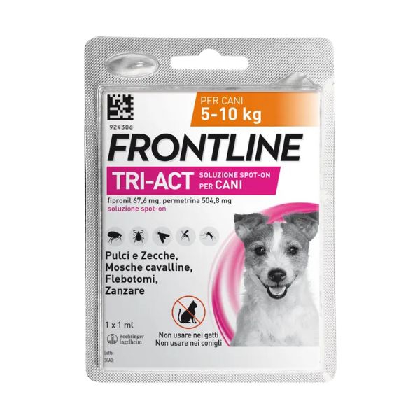  Antiparassitario Frontline Tri-Act, confezione da 1 pipetta, protegge i cani da 5 a 10kg da pulci e zecche. 