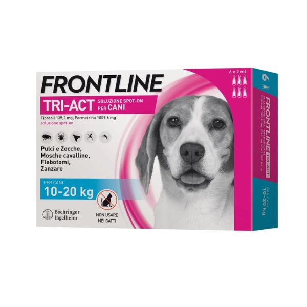 Frontline Tri Act  confezione da 6 pipette  efficace contro pulci  zecche e zanzare per cani di peso 10 20kg.