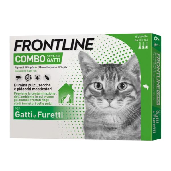  Antiparassitario Frontline Combo per gatti a pelo lungo, confezione da 6 pipette per protezione completa contro pulci e zecche