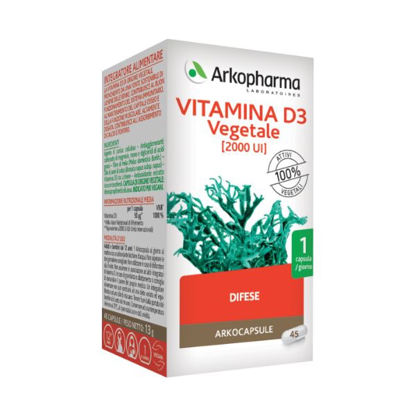 Arkopharma Vitamina D3 Vegetale Integratore 45 Capsule