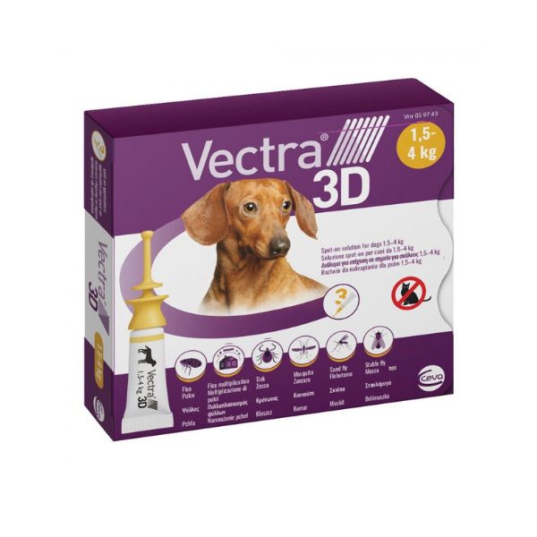 Antiparassitario spot on per cani da 1 5 a 4 kg  protegge da pulci  zecche e zanzare. Confezione da 3 flaconi.