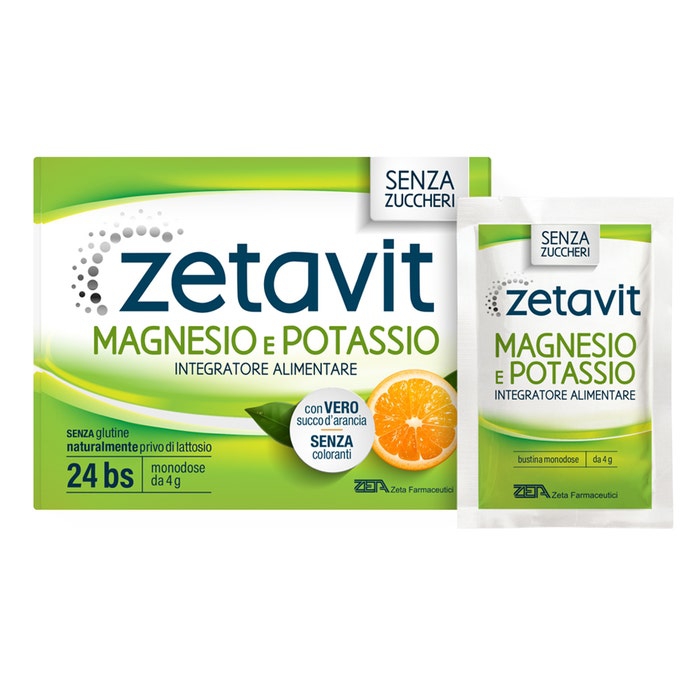 Zetavit Magnesio e Potassio Integratore Per Stanchezza e Spossatezza Senza Zucchero 24 Bustine